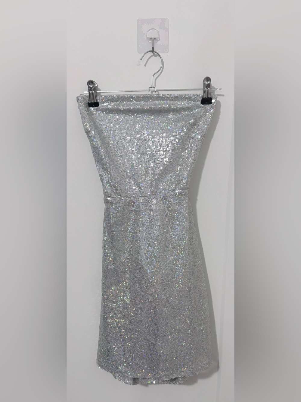 Lucy in the Sky Silver Sequin Strapless Cocktail Dress